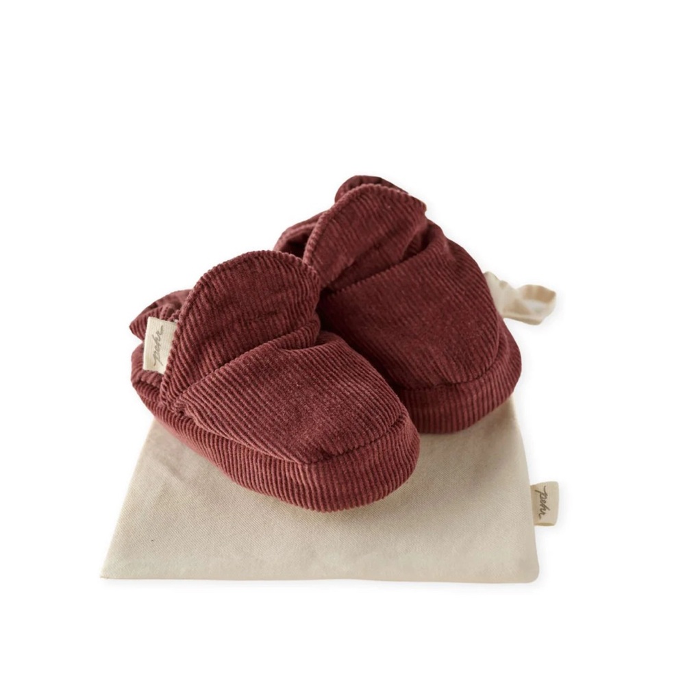 Pehr Corduroy Baby Booties in Burgundy 6-12 mo